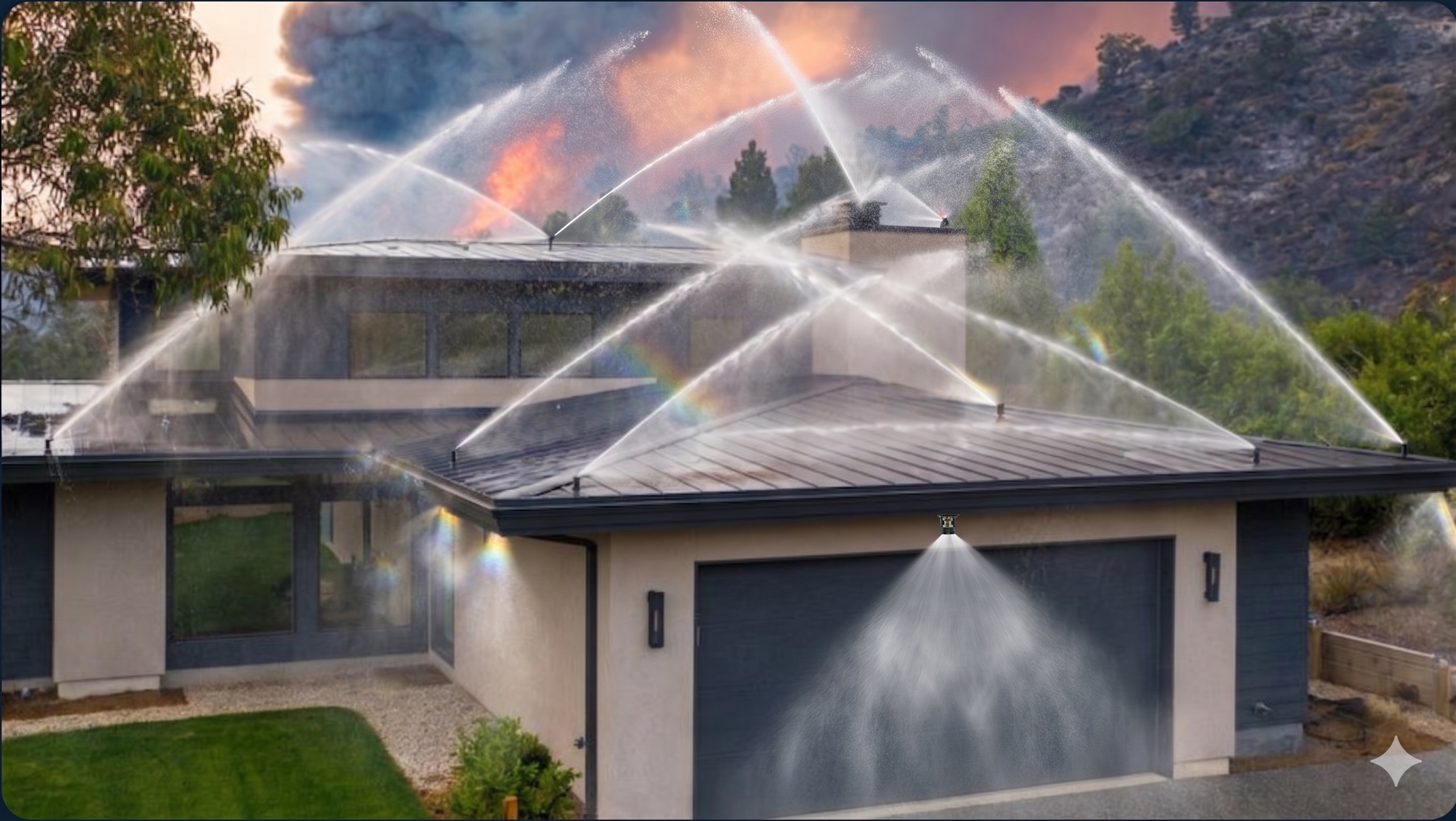 Ember Pro wildfire defense system actively deployed on California home - insurance-preferred upgrade
